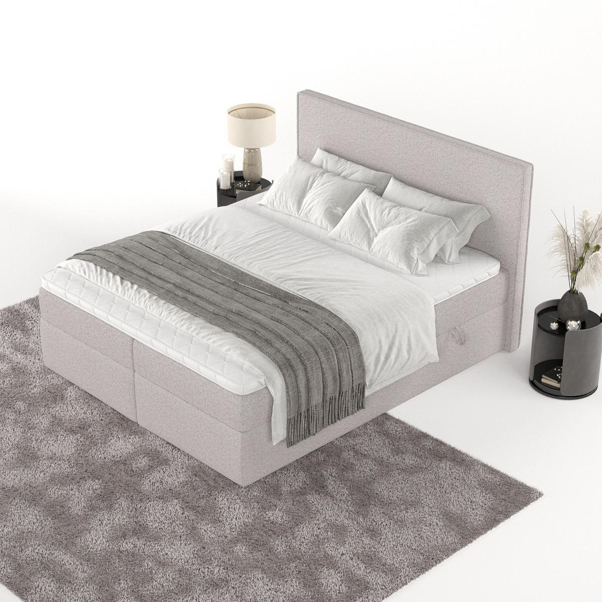 BOXBETT Nuvia 140/200 cm Beige im Riva Stoff - Beige/Schwarz, Holz/Holzwerkstoff (140/200cm) - AltaBeds