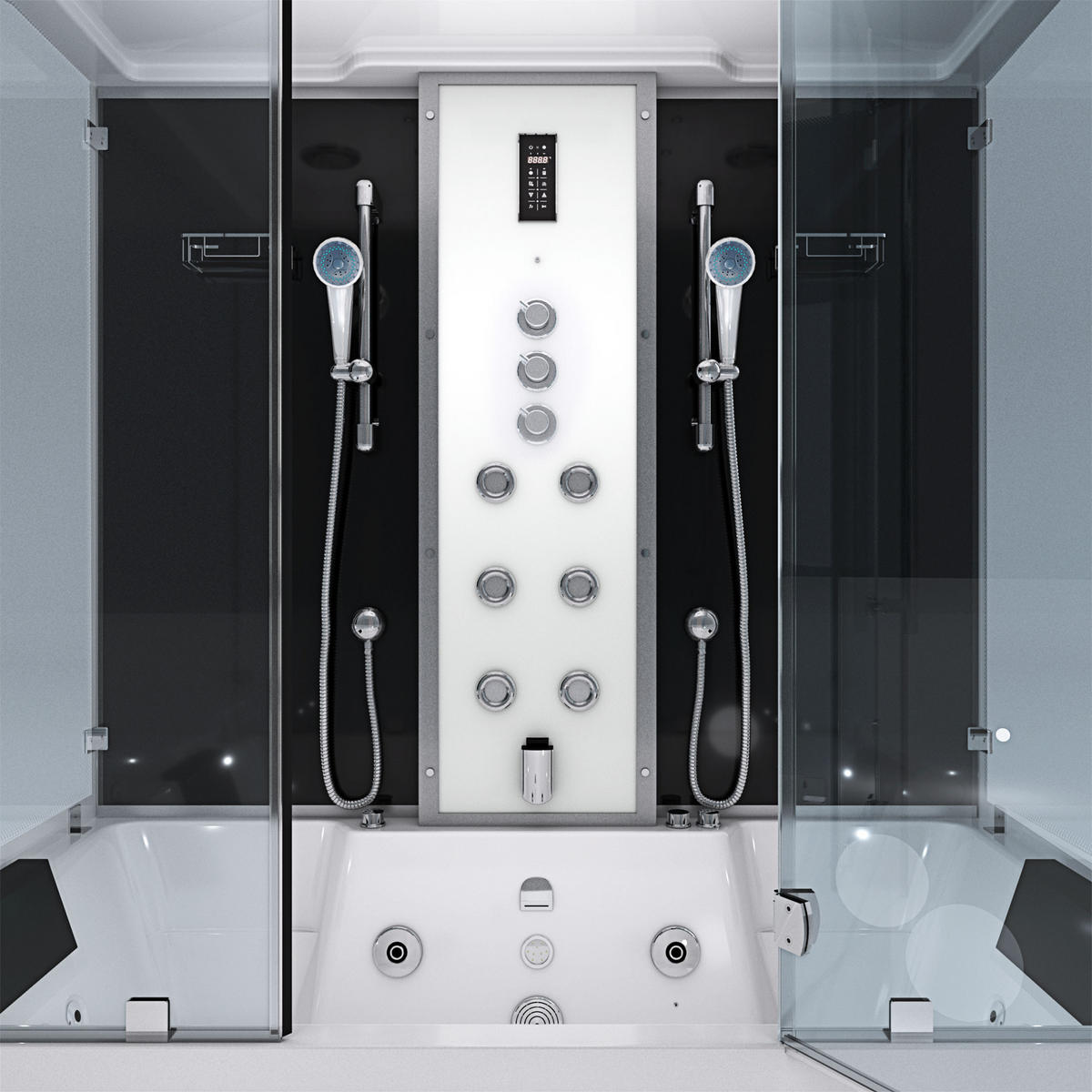 BADEWANNE Dusche K80-SW-TH-B-EC-SC-EA Duschtempel - Schwarz, Glas/Kunststoff (180/100/228cm) - AcquaVapore by Sandra Jentho