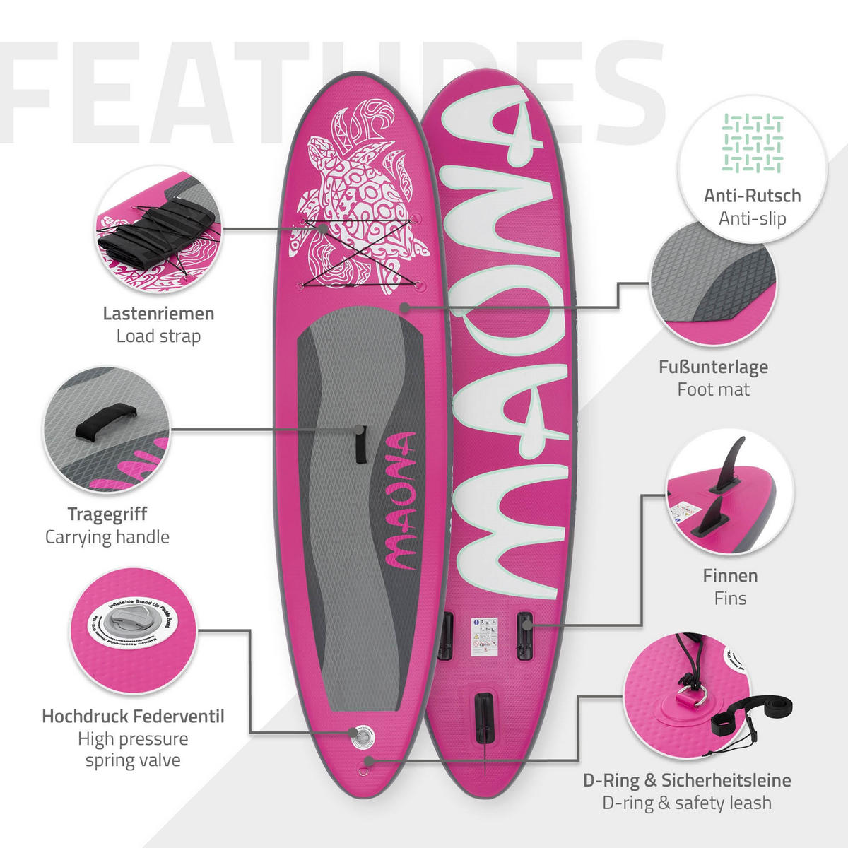 STAND UP PADDLE BOARD Maona Grau - Grau, Kunststoff (308/78/10cm) - ECD-Germany