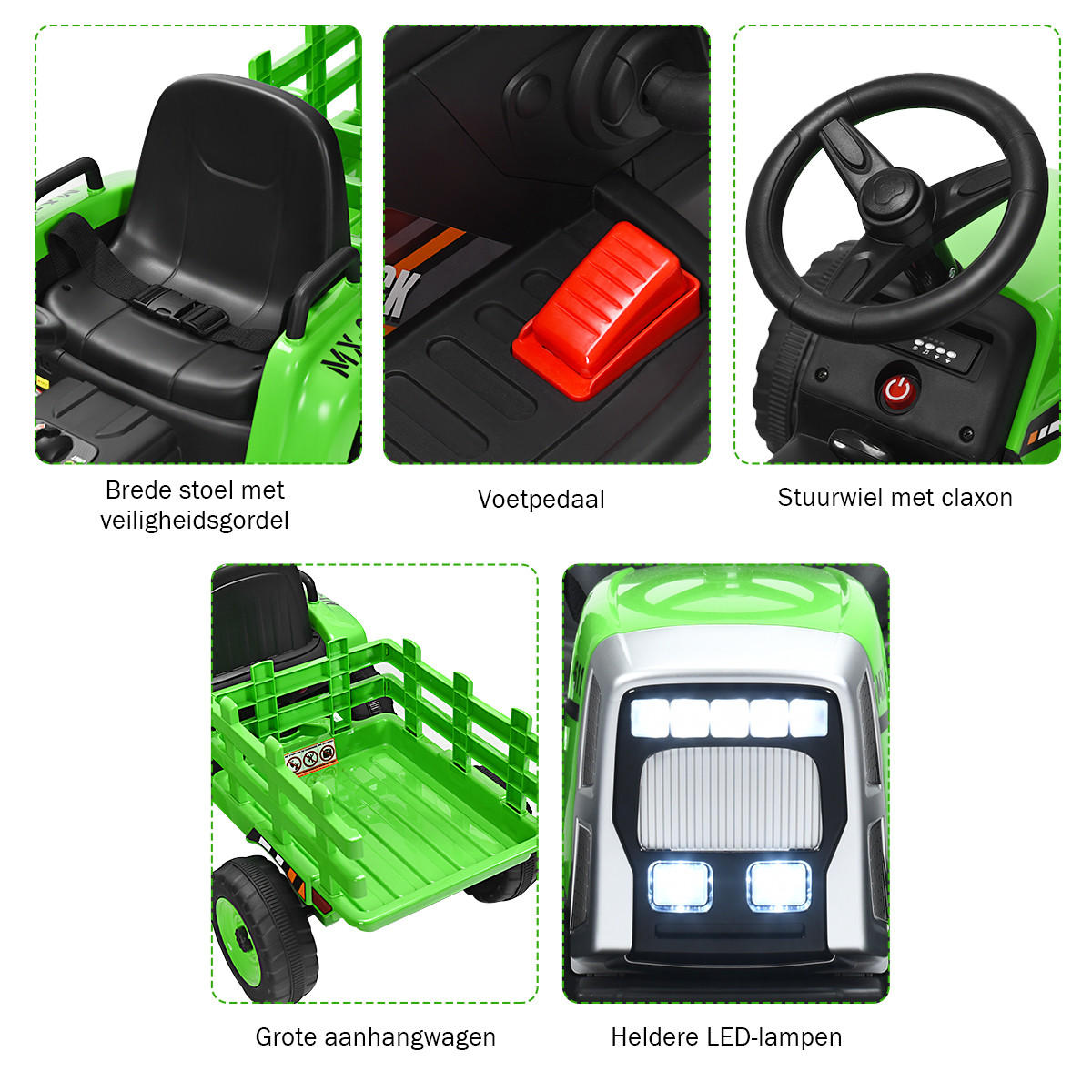 TRAKTOR 12 V 3-växlad grön - Grön, Plast (135/53/51cm) - COSTWAY