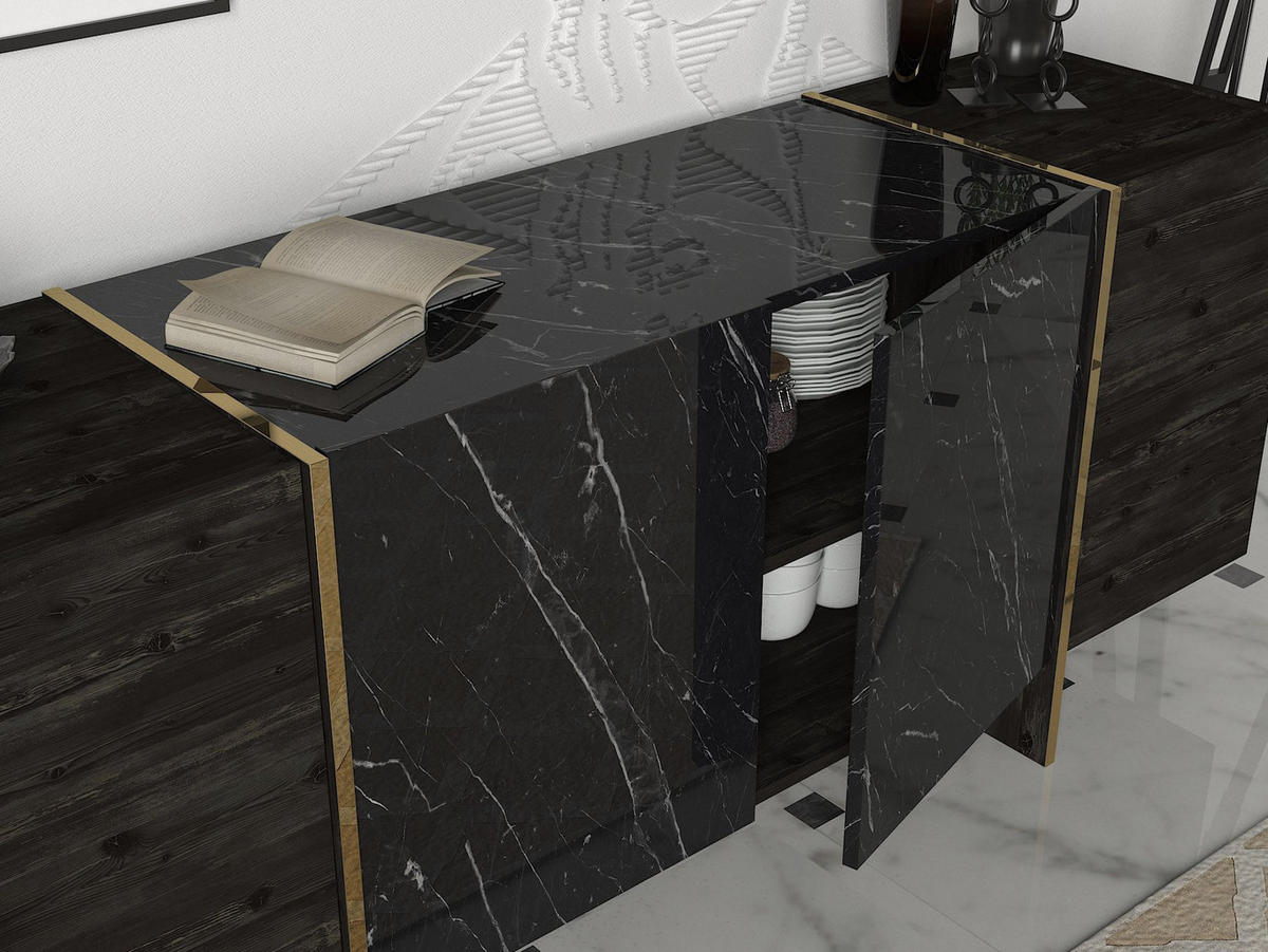 SIDEBOARD veyron Schwarz - Schwarz, Holzwerkstoff (180/75/46cm) - Habitat Garten