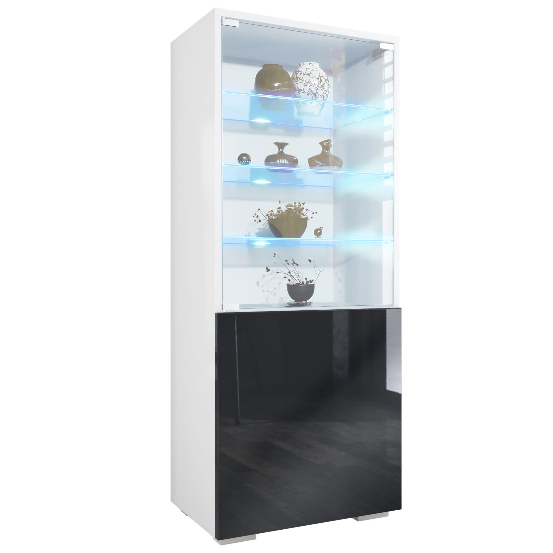VITRINE Granada Schwarz Hochglanz - Schwarz Hochglanz, Holzwerkstoff (50/122.5/34.5cm) - Vladon