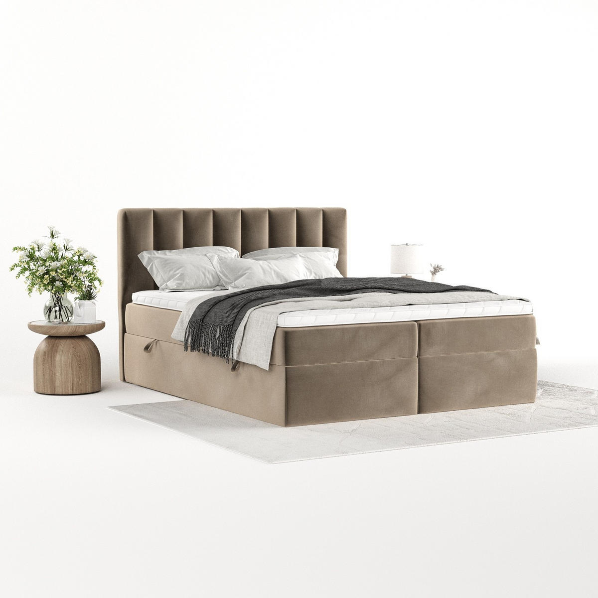 BOXBETT Bari 200/200 cm Taupe im Paros Stoff - Taupe, Holz/Holzwerkstoff (200/200cm) - AltaBeds
