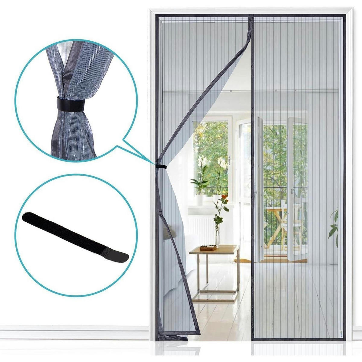 FLIEGENGITTER Tür Magnet Insektenschutz 140 x 240 cm Grau - Grau, Textil (140/240/1cm)