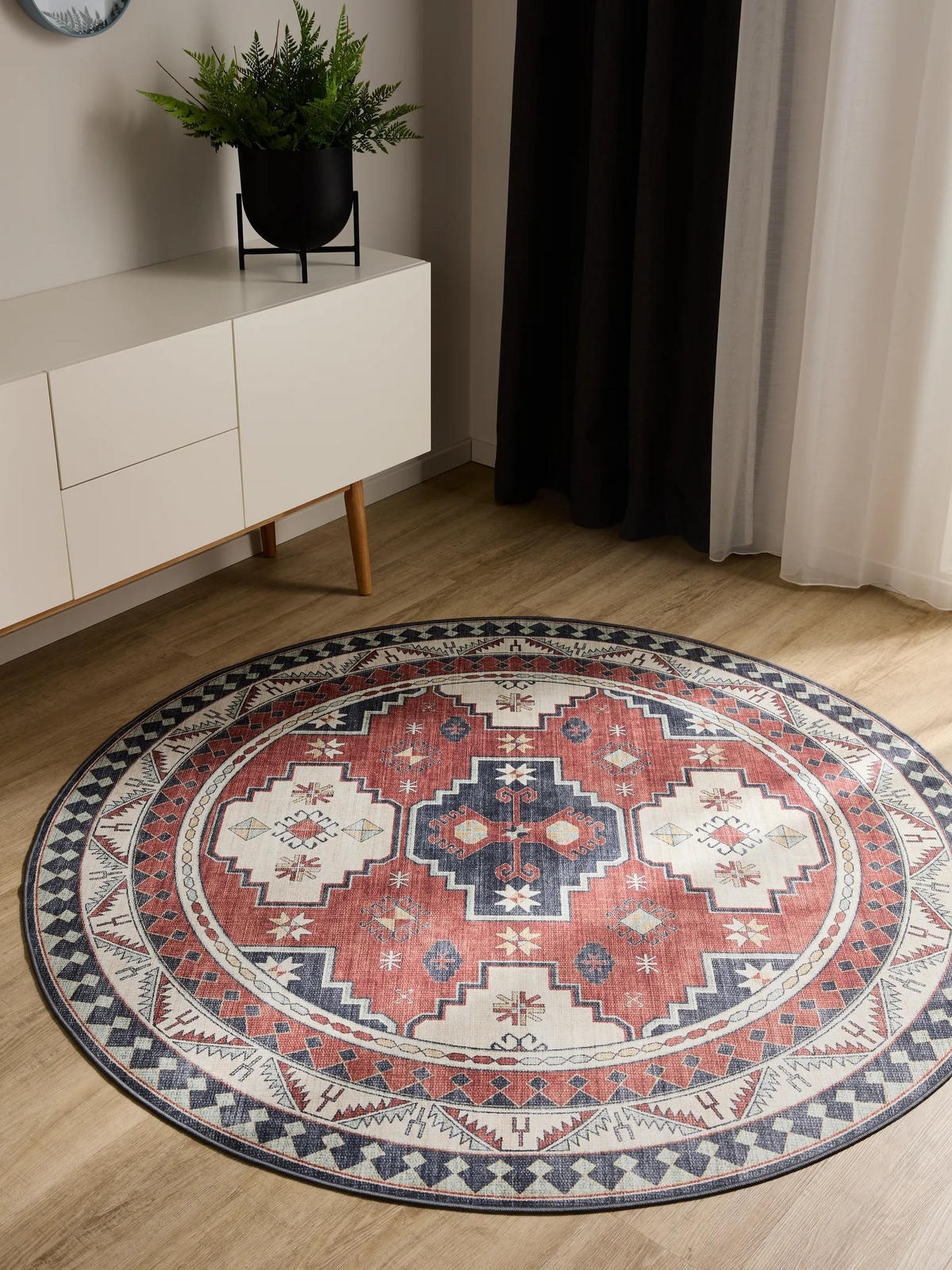 VINTAGE-TEPPICH George waschbar ø 160 cm rund - Blau/Multicolor, Kunststoff (160/160cm) - benuta