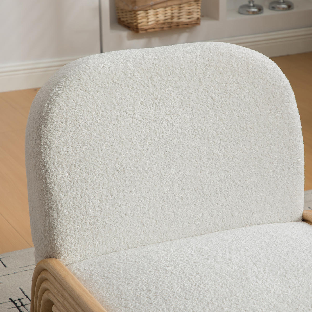 FÅTÖLJ i Chenille och Massivt Trä, skandinavisk design och utan armstöd - Cremefärgad, Textil (72/78/61cm) - Urban Meuble