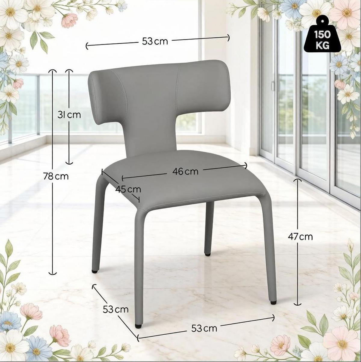 ESSSTUHL 2er-Set mit Rollen Grau Kunstleder 53 x 53 x 78 cm - Grau, Metall (53/78/53cm) - Meubliv