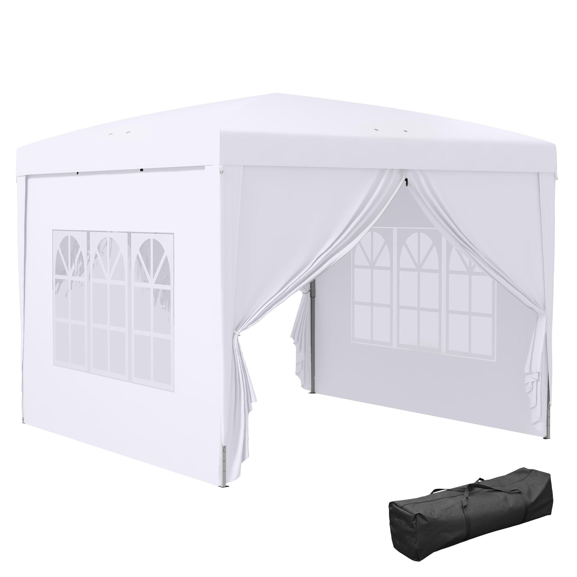 PAVILLON mit 4 Seitenwänden, Oxfordstoff, Stahl, Weiß - Weiß, Metall (295/258/295cm) - Outsunny
