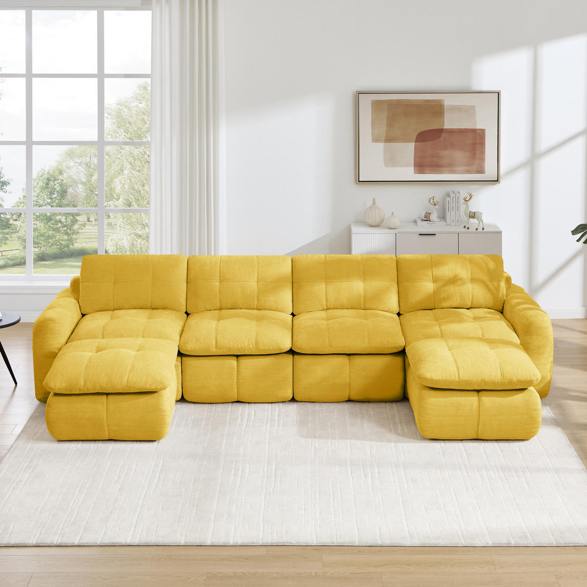 WOHNLANDSCHAFT 334/160/68 cm in Gelb aus Chenille mit hoher Sitzkomfort - Gelb, Textil (160/68/334cm) - Flora Grace