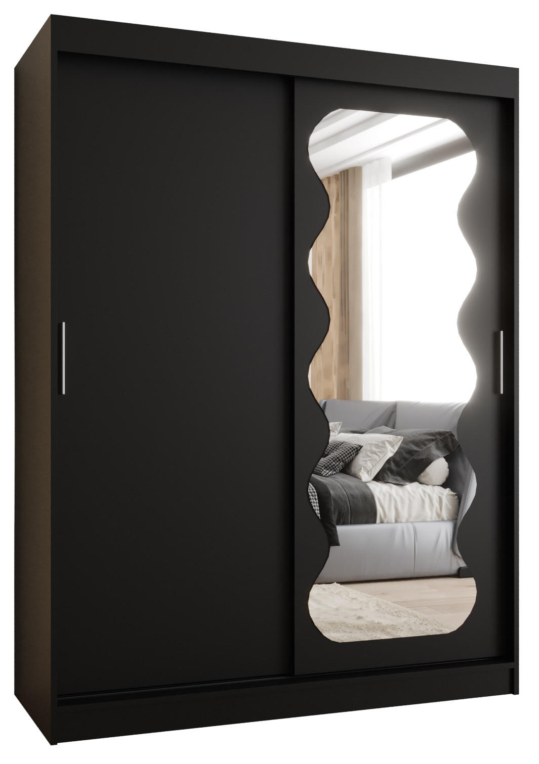 SCHWEBETÜRENSCHRANK 200/150/62 2-türig - Silberfarben/Schwarz, Holz (150/200/62cm) - MÖBEL KRYSPOL