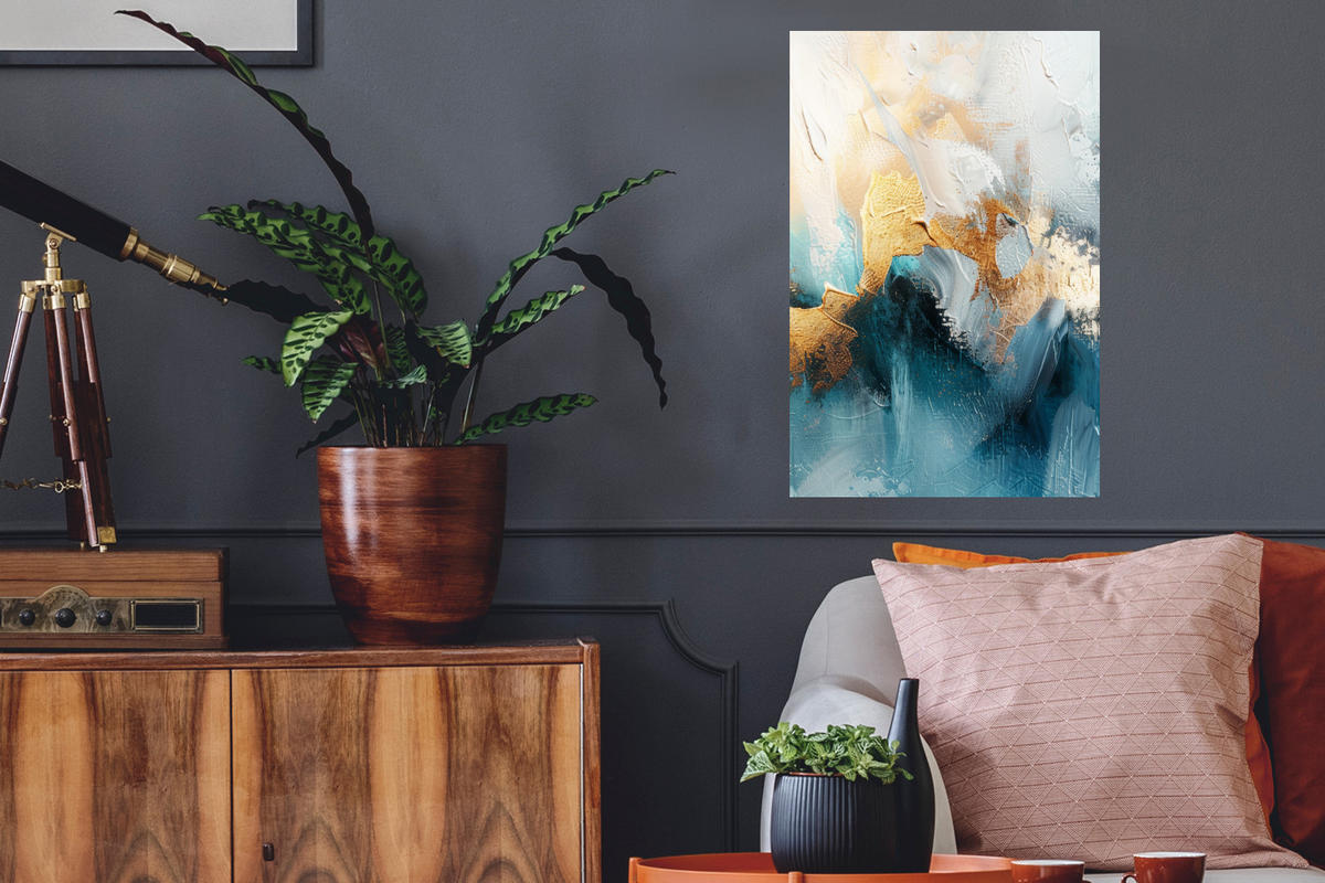 WANDTATTOO Abstrakt - Kunst - Gold - Blau 40x60 cm - Petrol, Kunststoff (40/60/0.1cm) - MuchoWow