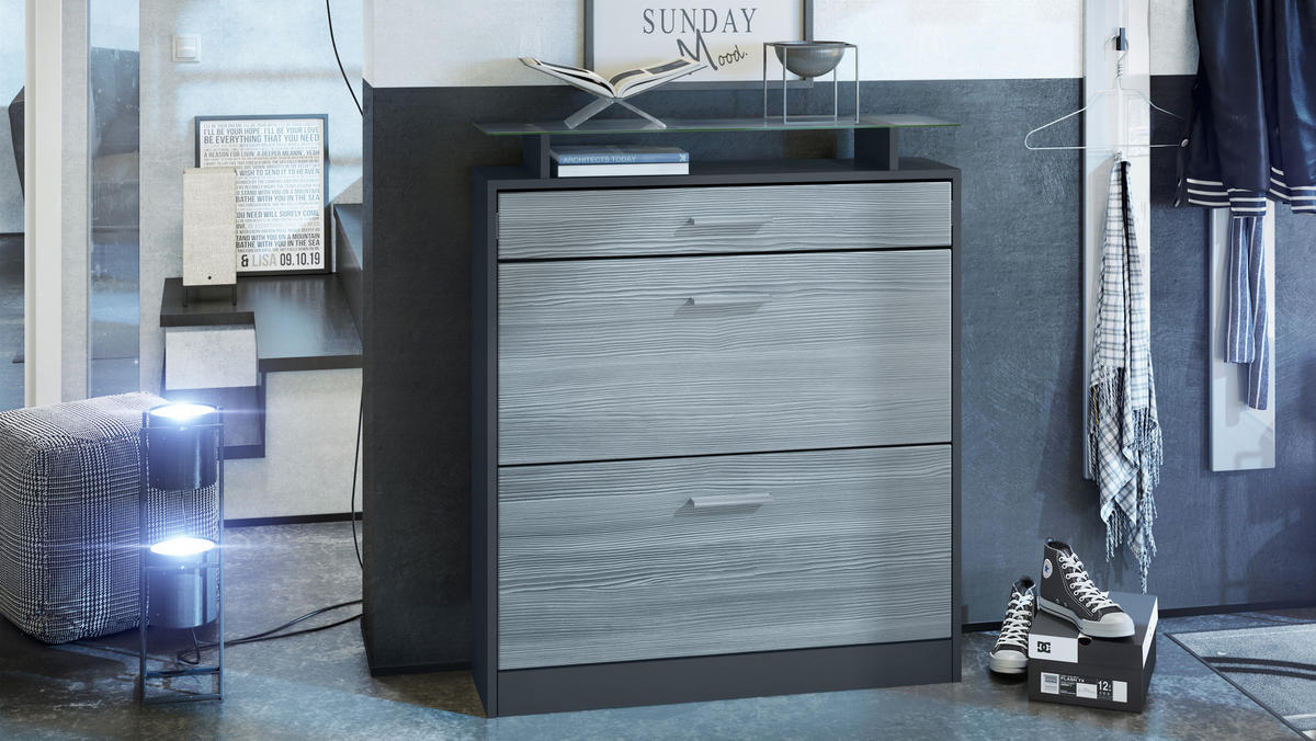 SCHUHSCHRANK Loret Fronten in Avola-Anthrazit - Anthrazit, Holzwerkstoff (89/104/23cm) - Vladon