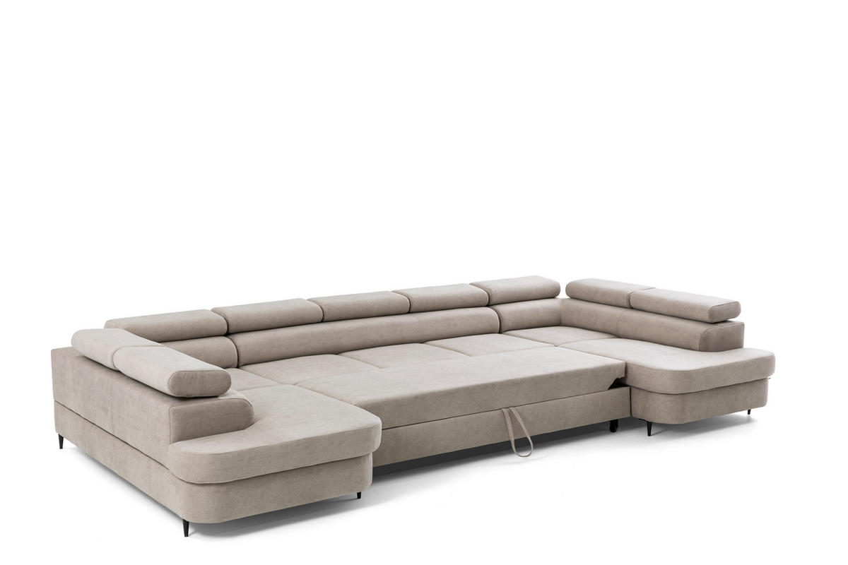 ECKSOFA U-Form PRIAM MAXI U2 XXL Ecksofa U-form 400 cm mit Schlaffunktion, 2 Bettkästen & Kopfteilverstellung Beige - Beige, Holz/Textil (400/91/203cm) - Muffo
