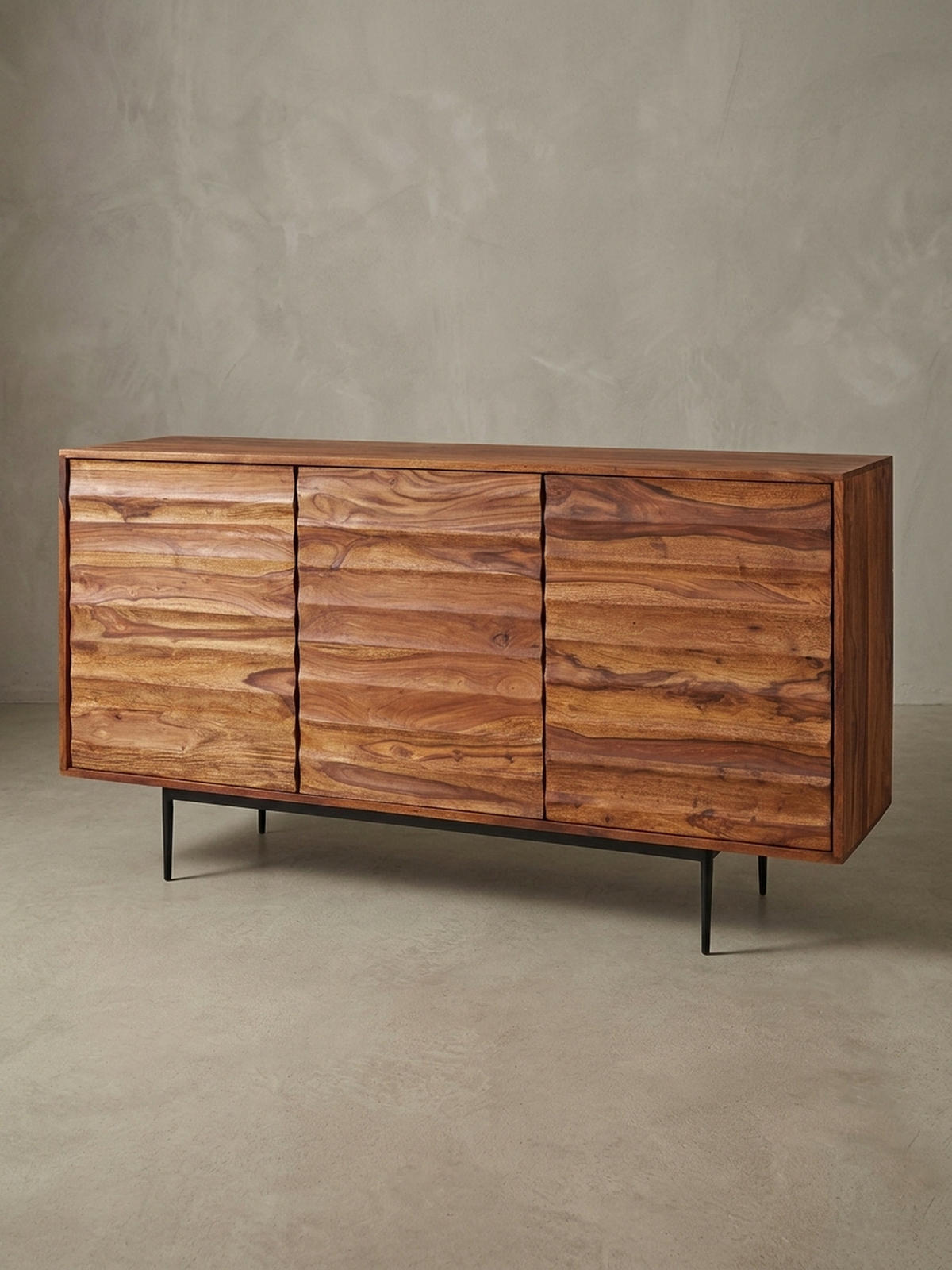 SIDEBOARD – Massivholz, 150 cm breit, 3 Türen, modern - Schwarz/Braun, Holz/Metall (150/81/41cm) - KADIMA DESIGN