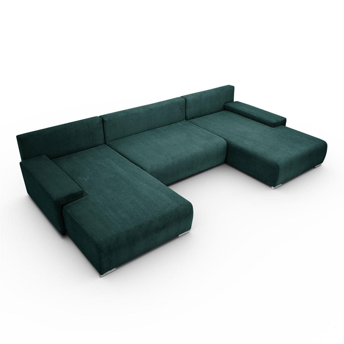 WOHNLANDSCHAFT LAVIO U mit Schlaffunktion und Bettkasten - Grün, Textil (348/93/188cm) - Lookway