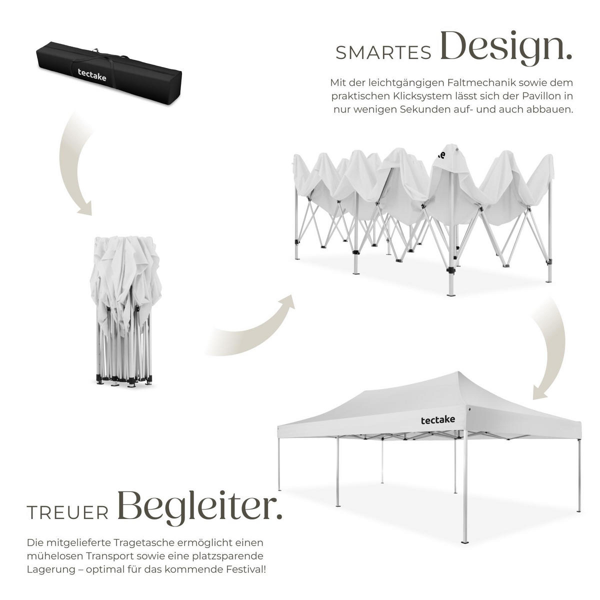 FALTPAVILLON aus Aluminium Viola, inklusive Spannseilen, Heringen und Tragetasche, weiß - Weiß, Kunststoff (300/316/600cm) - tectake