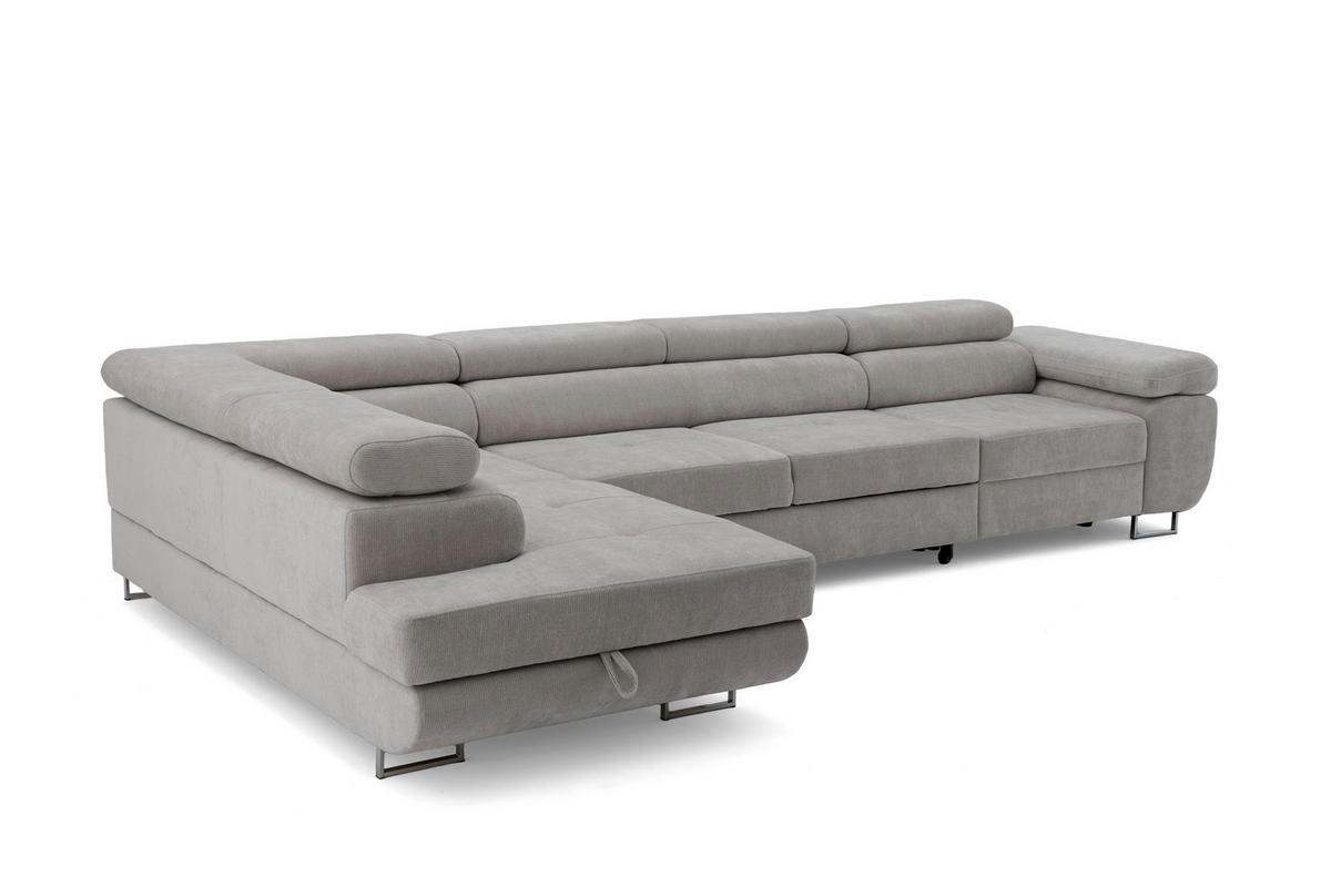 ECKSOFA WILD MAXI L Links mit Schlaffunktion 125x195 Chenille Grau - Chromfarben/Grau, Holz/Textil (350/203cm) - Muffo