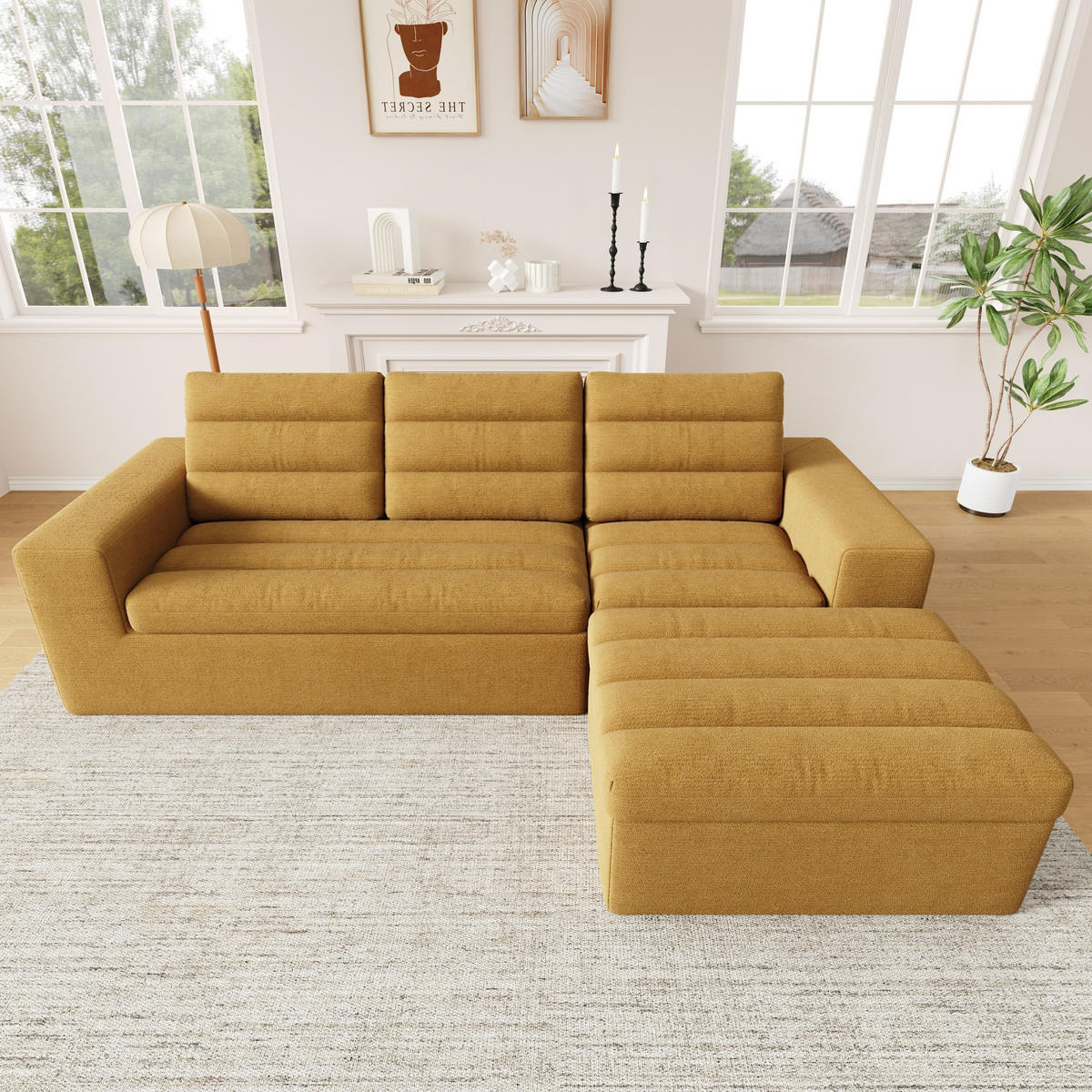 SOFA Modulares Ecksofa mit Hocker 253 x 161 x 89 cm Orange - Orange, Kunststoff (161/253cm) - Meubliv