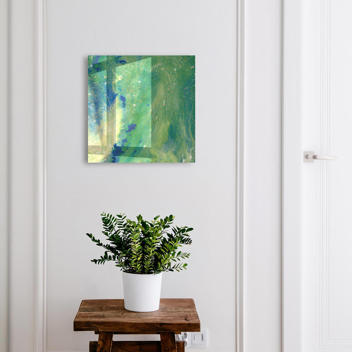 SCHLÜSSELBOX Schwarz 30x30 cm- Türöffnung nach rechts - Abstrakte Natur - Grün, Metall (30/30/5cm) - TULUP