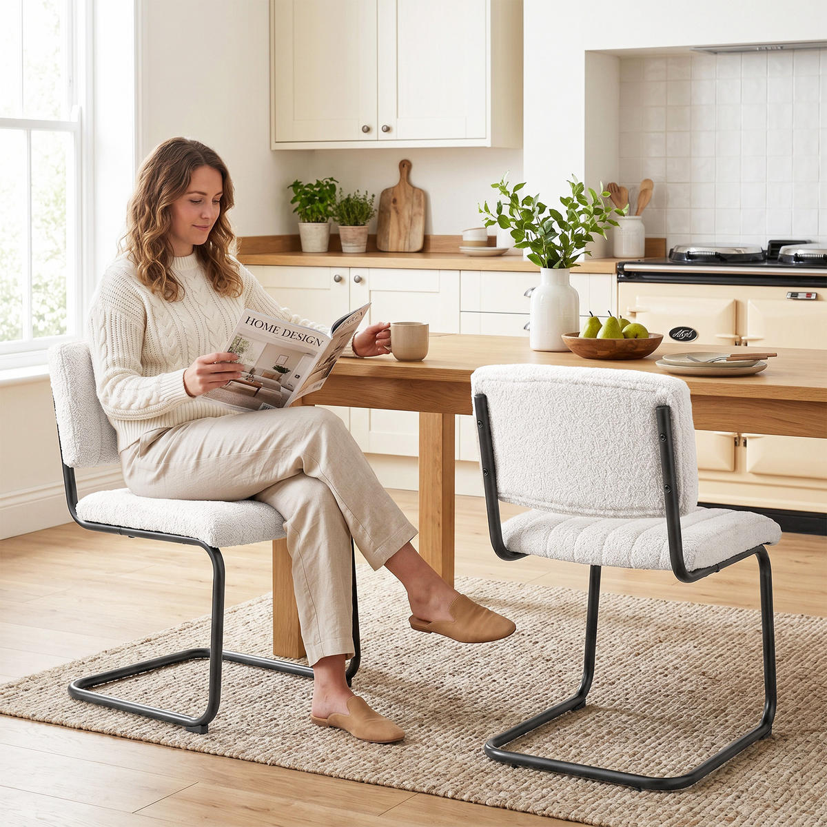 STUHL 2er-Set Creme 55.0/48.0/76.0 cm - Creme, Textil (48/76/55cm)