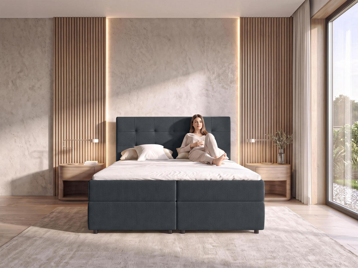 BOXBETT SAKARYA 160x200 cm mit Bettkasten und Matratze - Schwarz + TOPPER - Schwarz, Holz/Holzwerkstoff (160/200cm) - AX Living