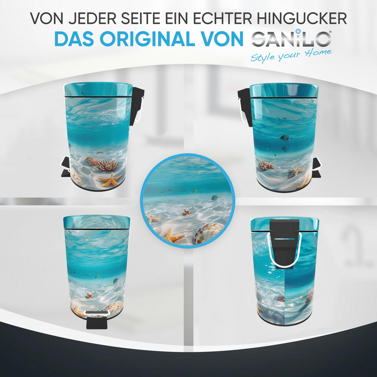 KOSMETIKEIMER Waterworld - Blau/Beige, Kunststoff/Metall (17/25/25cm) - Sanilo