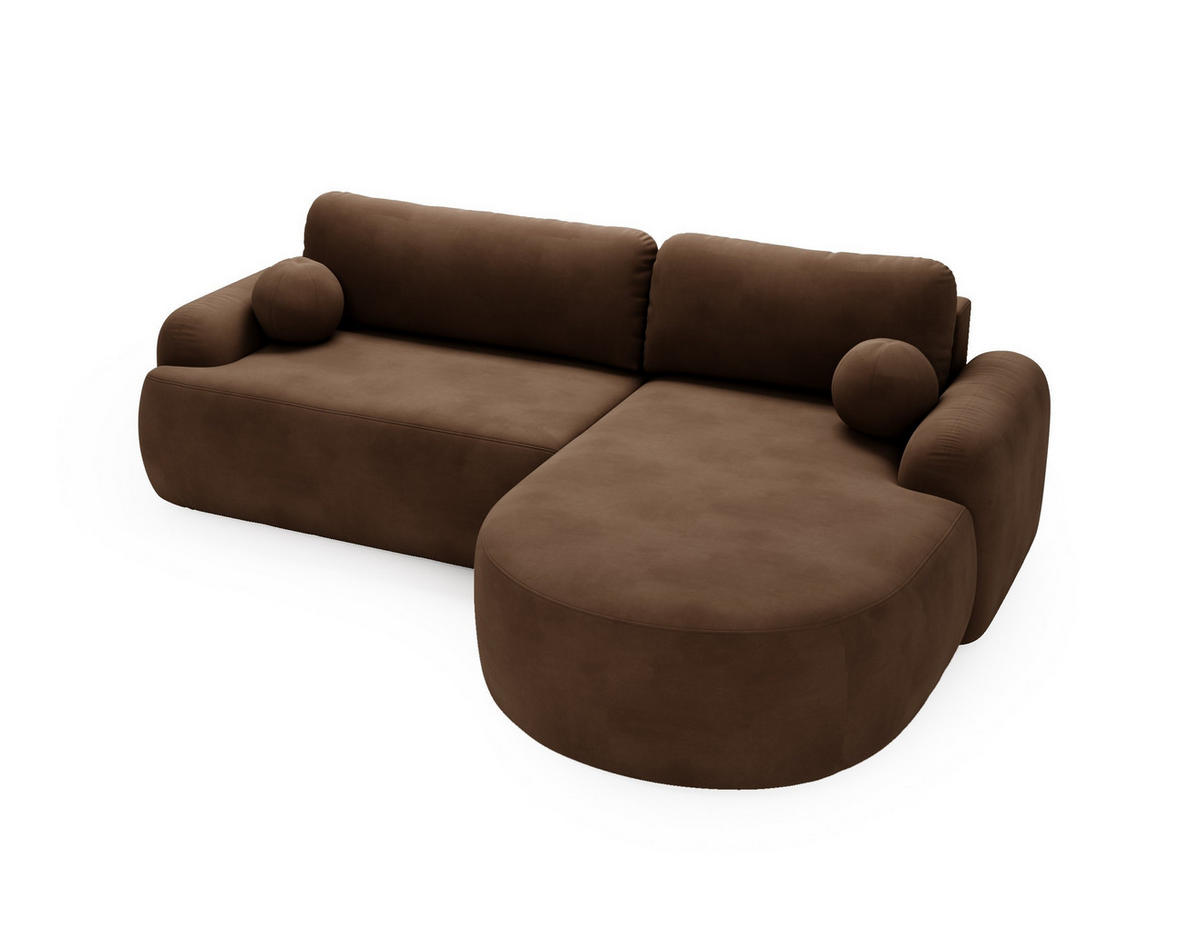 ECKSOFA Cloudy Dunkelbraun, Sofa aus Velourstoff mit Kissen, rechte seite - Dunkelbraun, Holzwerkstoff/Textil (261/177cm) - Bettso