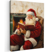 LEINWANDBILD Weihnachten - Weihnachtsmann - Winter - Open Fireside 60x80 cm - Dunkelrot, Textil (60/80cm) - MuchoWow