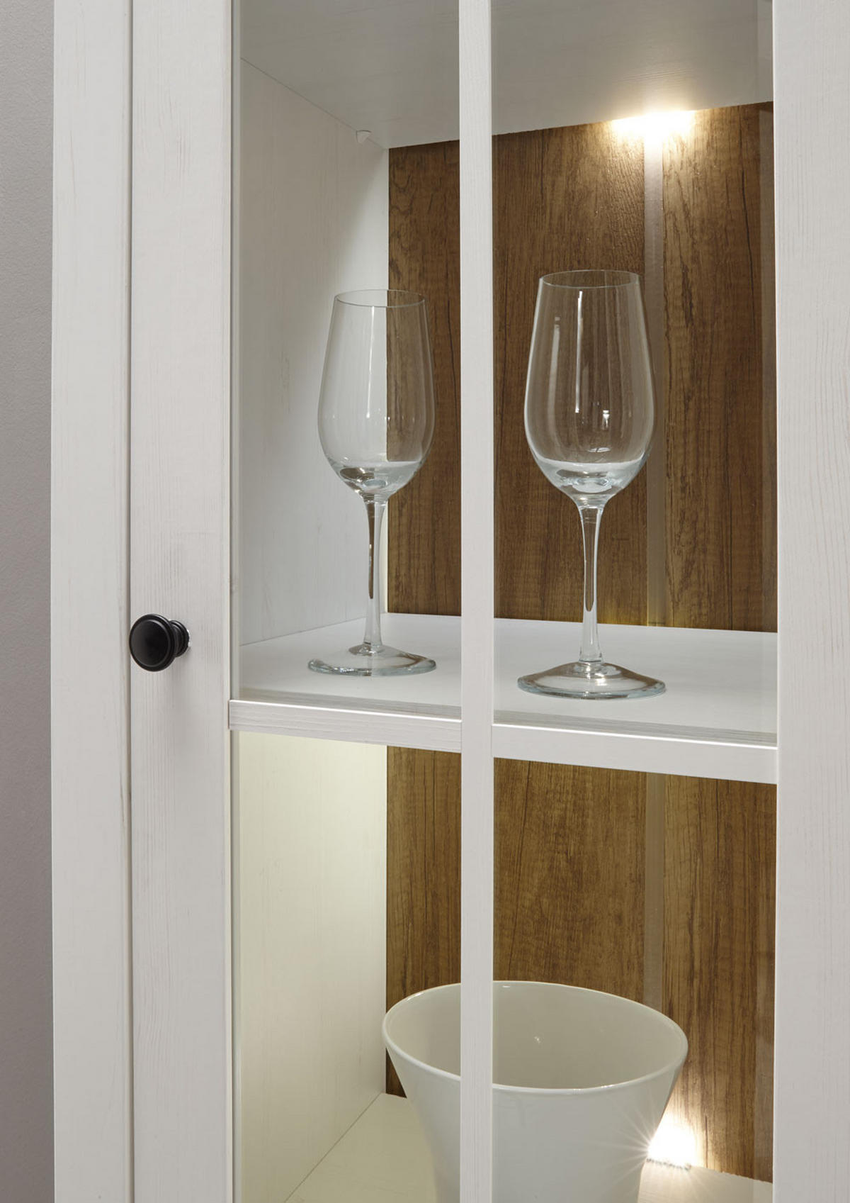 VITRINE Provence Pinie weiß, Eiche hell 50 / 43 / 198cm - Eichefarben/Weiß, Holzwerkstoff/Metall (50/198/43cm) - Feldmann-Wohnen