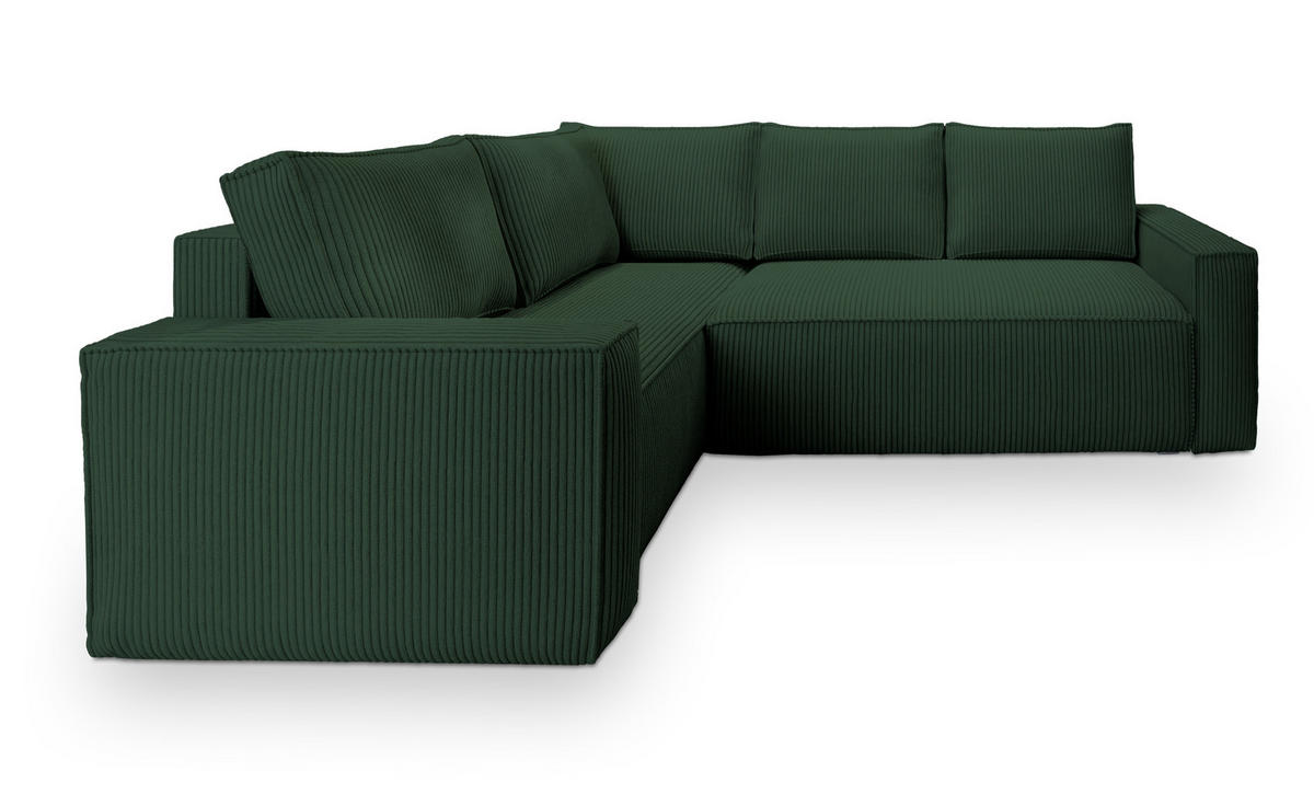 ECKSOFA ESTANO L-S Grün Kordstoff mit Schlaffunktion - Grün, Holz (230/158cm) - MASSENO