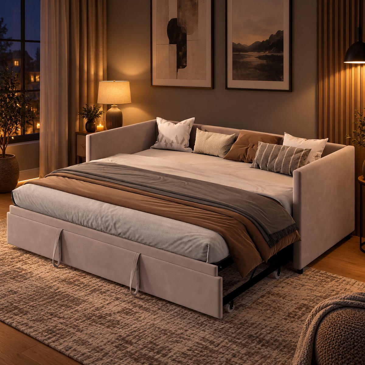 SCHLAFSOFA Samt grau ausziehbar mit Gästebett Funktion 3-fach umwandelbar Tagesbett mit Rollen - Grau, Metall (183/74/213cm) - Joyfair
