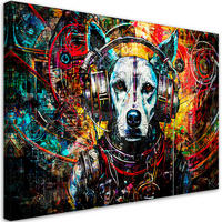 LEINWANDBILD Hund im Kopfhörer 120x80cm - Multicolor, Textil (120/80cm) - Feeby