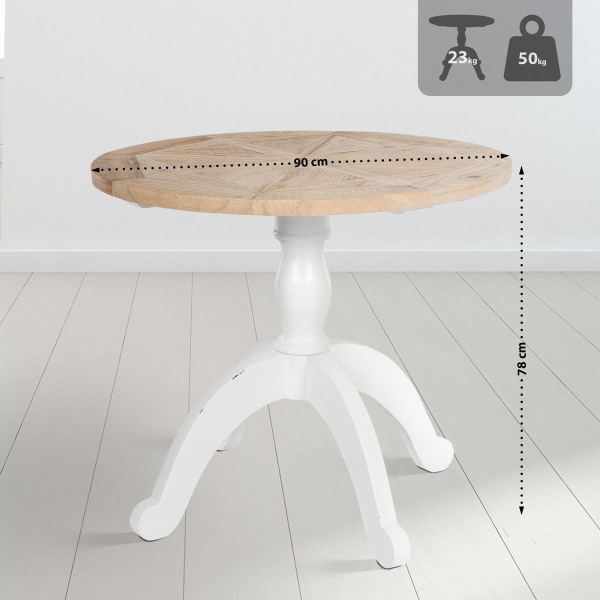 ESSTISCH Alice rund 90x90x78cm Holz Natura-Weiß Küchentisch - Multicolor, Holz (90/90/78cm) - DELUKE