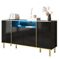 KOMMODE aus MDF & Spanplatte 150x40x80cm in Schwarz mit LED-Beleuchtung - Schwarz, Holzwerkstoff (150/80/40cm) - Modfu