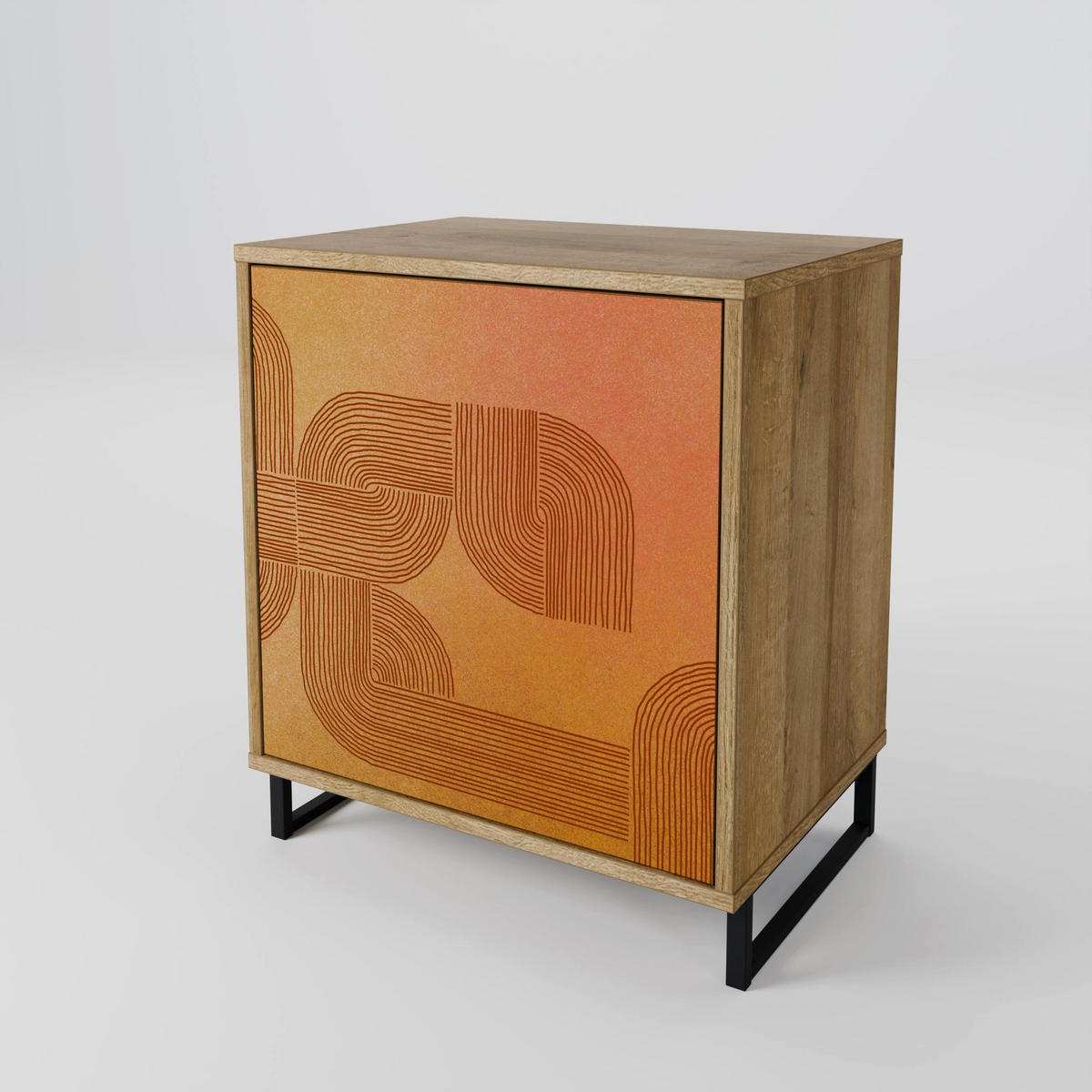 SIDEBOARD STRENGTHENING RELATION, Eichefarben, 57,5x42x70,5 cm, Schwarze Metall-Sternfüße - Eichefarben/Multicolor, Holzwerkstoff/Metall (57.5/70.5/42cm) - SpaceRebels
