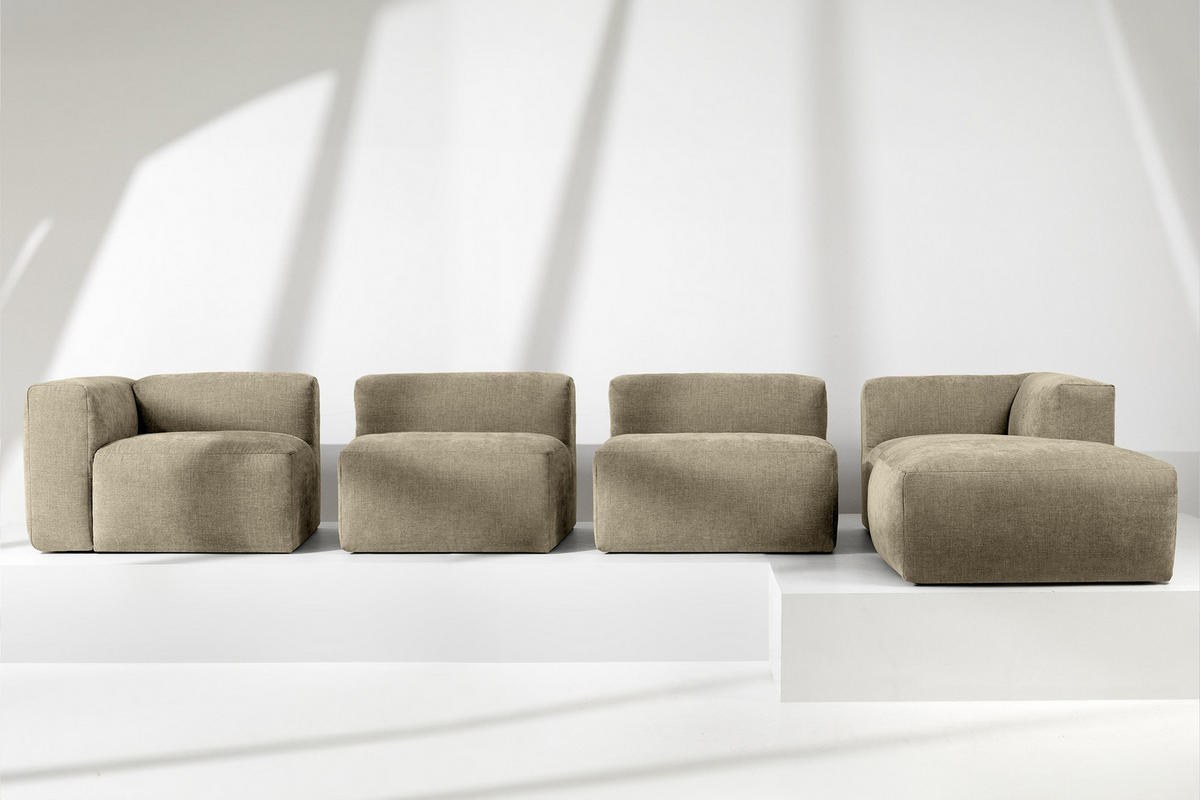 ECKMODULSOFA-RECHTS BUFFO 6-Sitzer mit extrem weicher Sitzfläche, Gewebestoff, sandfarben - Sandfarben, Textil (377/180cm) - KONSIMO®