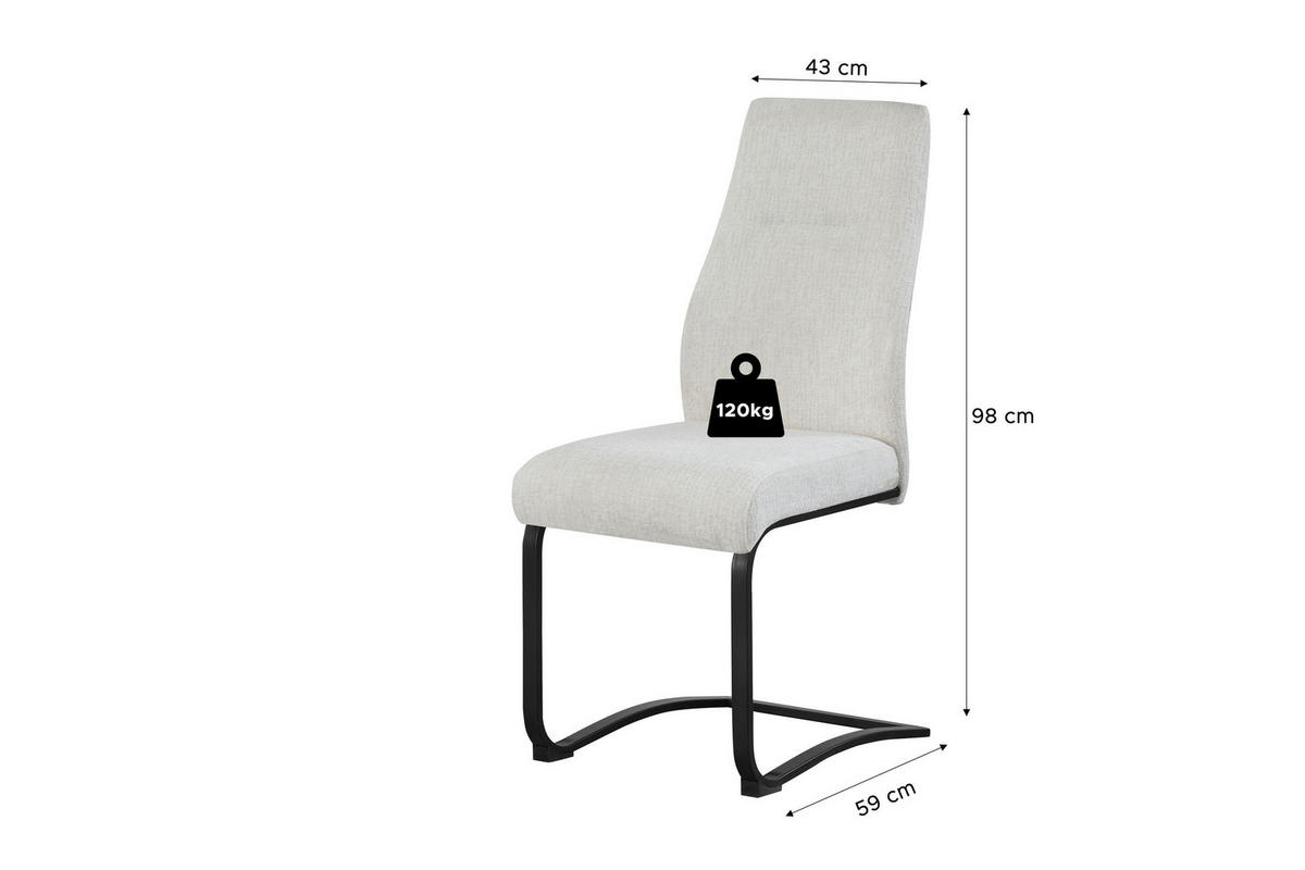 SCHWINGER-STUHL 2er Set Madrid Stühle in Creme - gemütliches Design - B/H/T: 43x98x59 cm - Creme, Textil (59/98/43cm)
