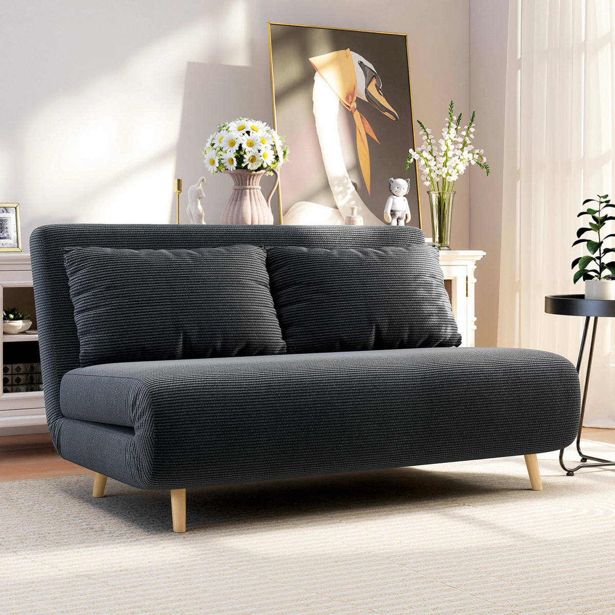2-SITZER Schlafsofa Dunkelgrau 141.0/90.0/81.0 cm - Dunkelgrau, Textil (90/81/141cm)