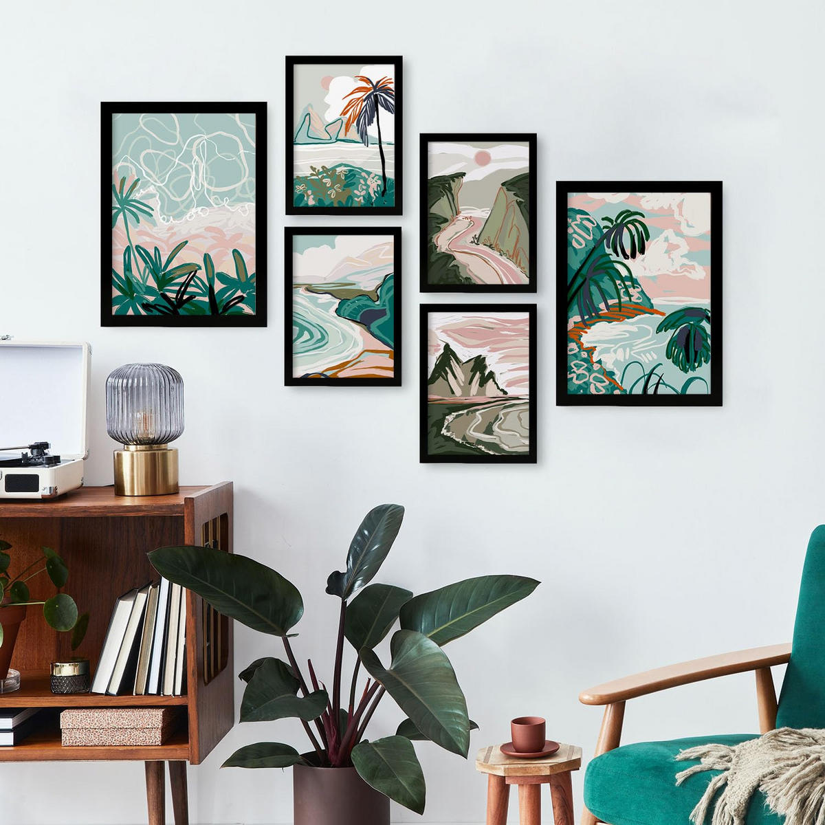 POSTER Set Mit 6 Seashores Frames 1 In Kulissen Abstracts Ästhetische Dekorative Gemälde Für Ihr Wohnzimmer Zuhause A3 & A4 Schwarzer Rahmen - Schwarz, Papier (29/3cm) - Nacnic