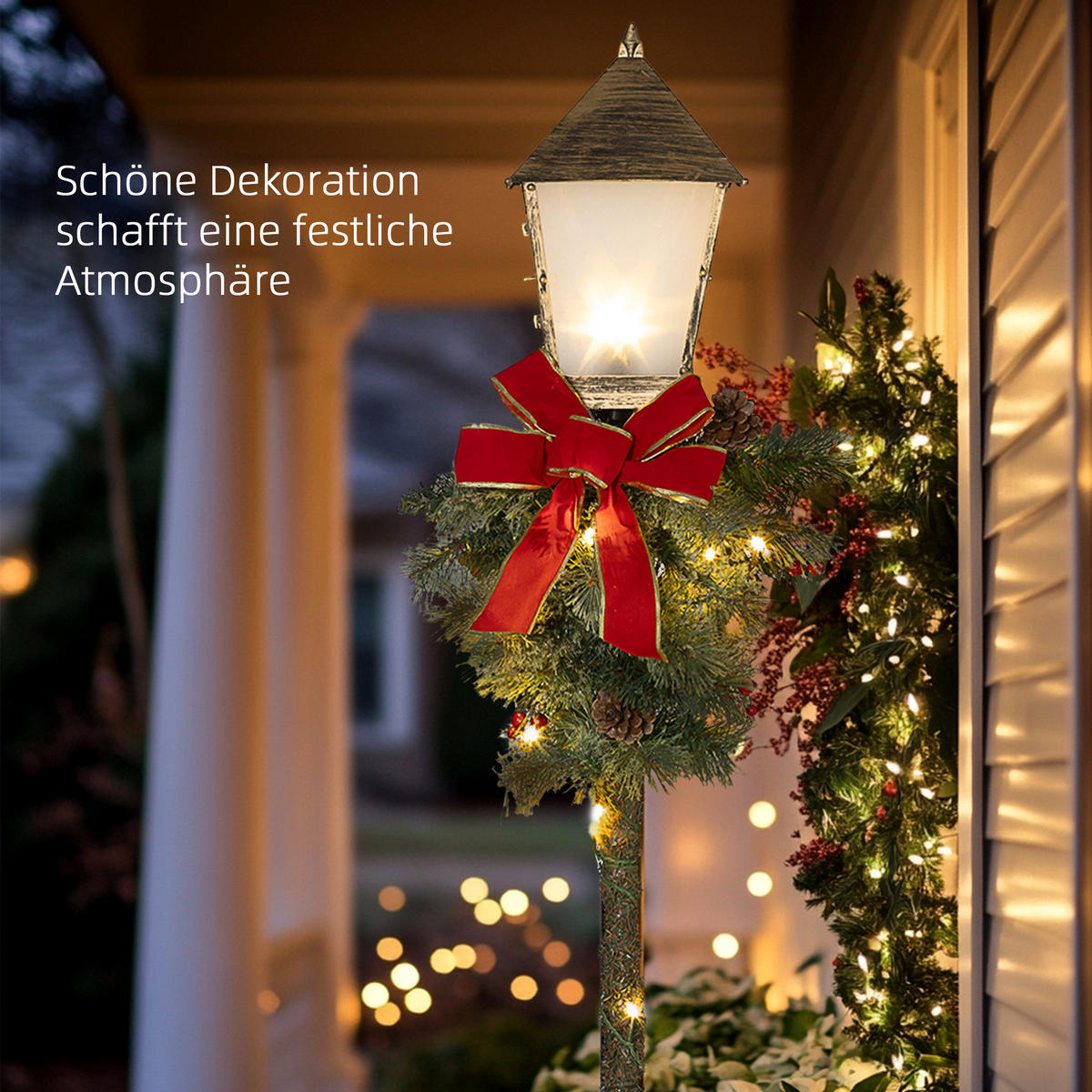 150 cm Weihnachtslaterne Weihnachtsbeleuchtung mit 50 LED-Lichterkette Metall - Grün, Kunststoff (35/150/35cm) - Outsunny