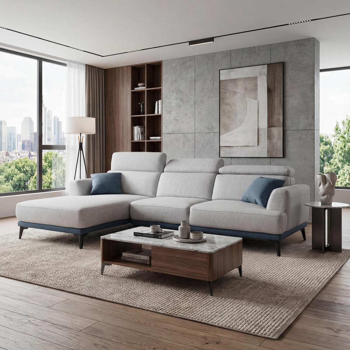 SOFA L-FORM Hellgrau - Hellgrau, Textil (277/170cm) - MCW