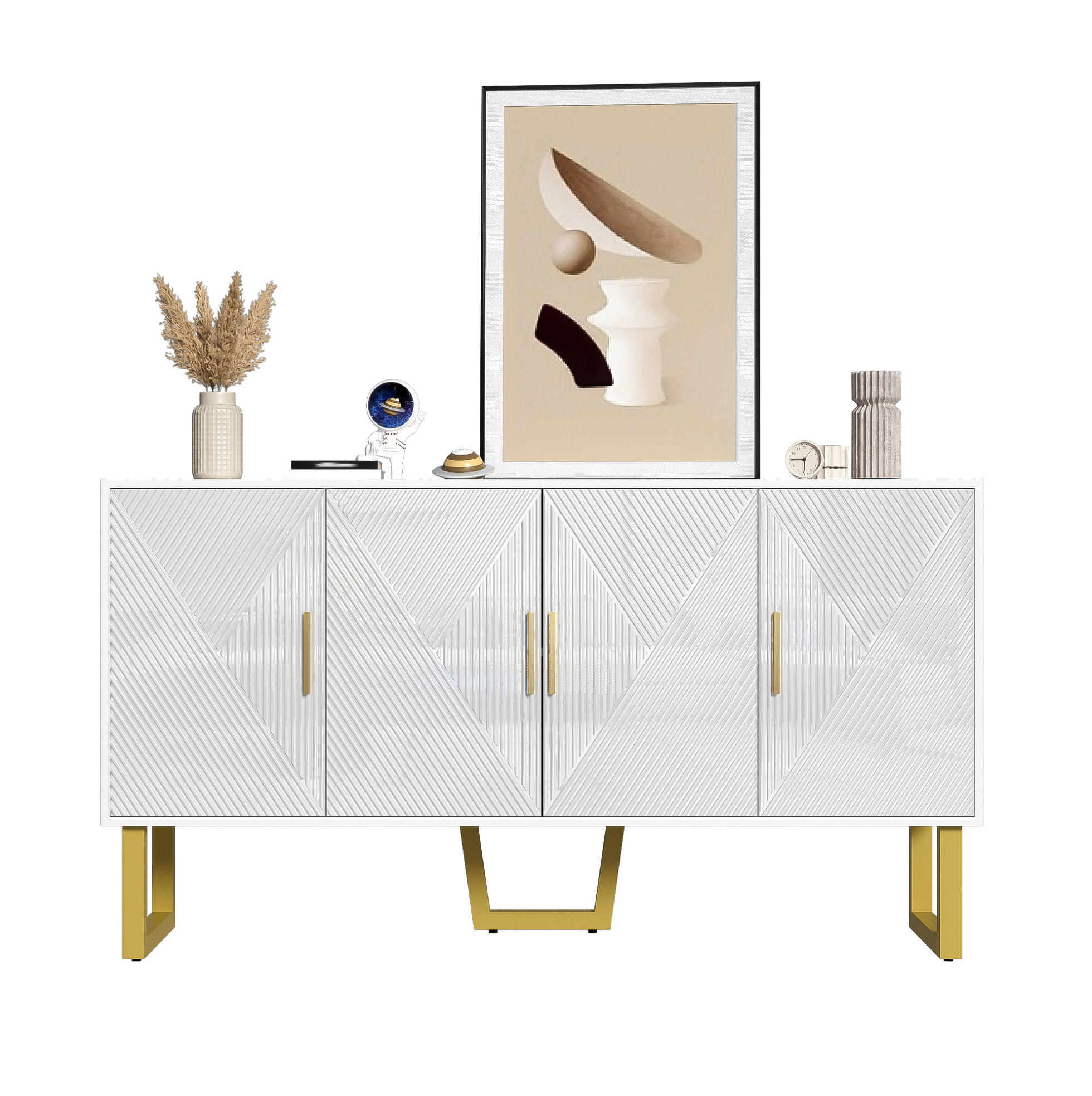 SIDEBOARD 150/40/82 cm mit 4 Türen, höhenverstellbaren Einlegeböden und Hochglanzfront aus MDF, Weiß - Weiß, Holzwerkstoff (150/82/40cm) - Redom