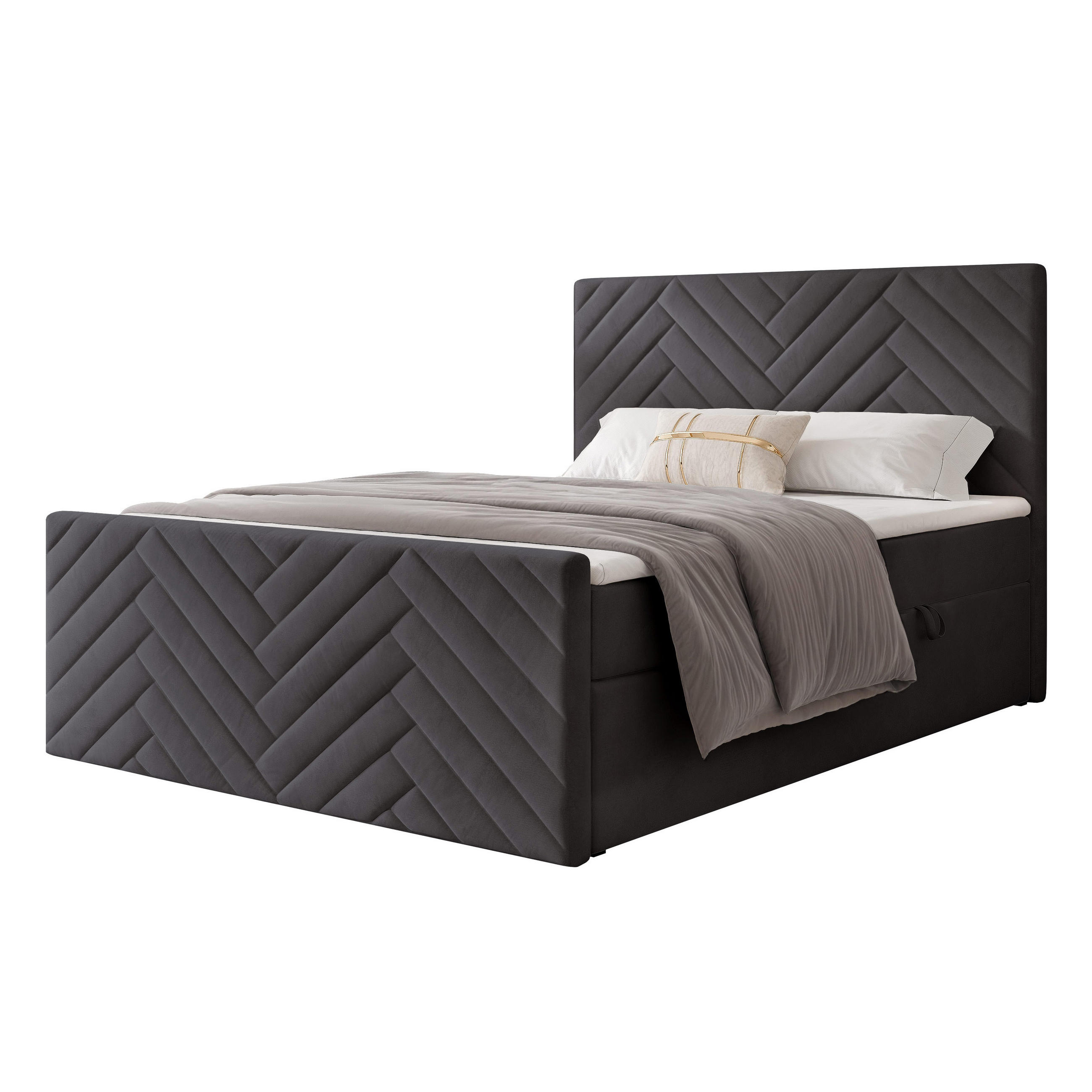 BOXBETT NEREA PLUS 200/200 cm mit Matratze und Topper, Dunkelgrau - Dunkelgrau, Holzwerkstoff/Textil (200/200cm) - Idohome