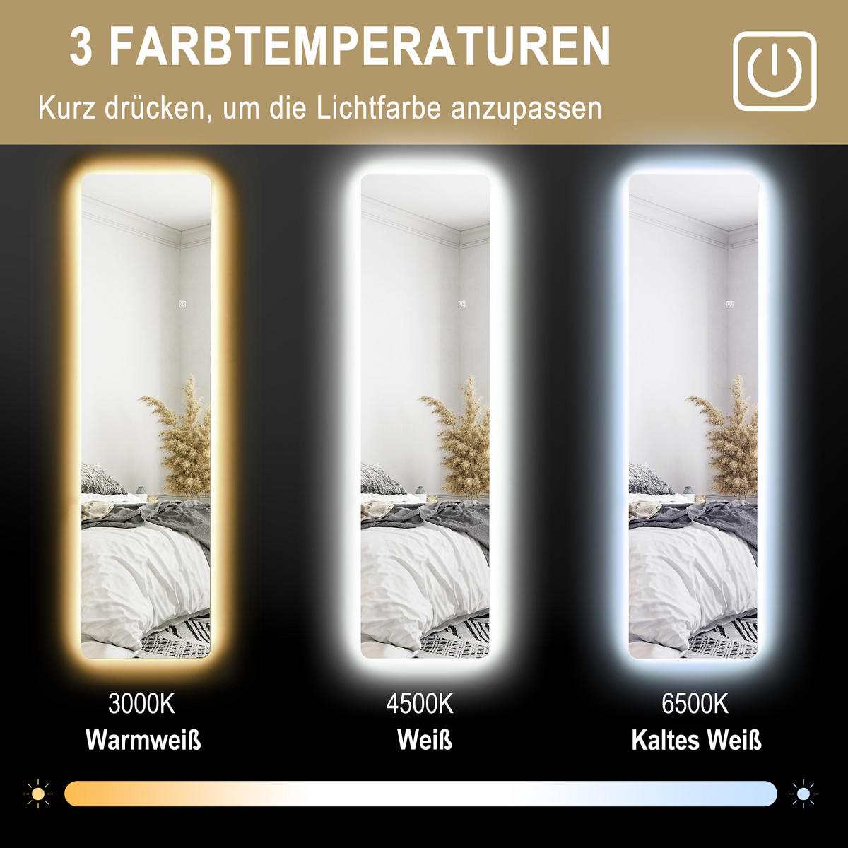 GANZKÖRPERSPIEGEL, 150 x 40 cm Standspiegel mit LED-Beleuchtung, Transparent - Transparent, Metall (3/150/40cm) - HOMCOM