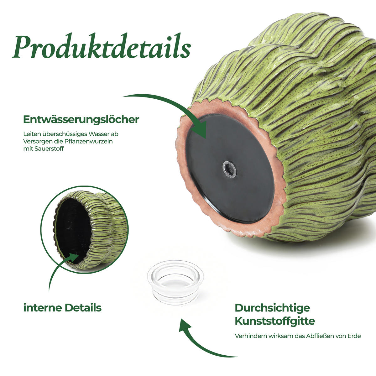GRÜNER Keramik-Blumentopf, Durchmesser 26 cm, Höhe 24,5 cm - Grün, Keramik (25cm) - Hometopia