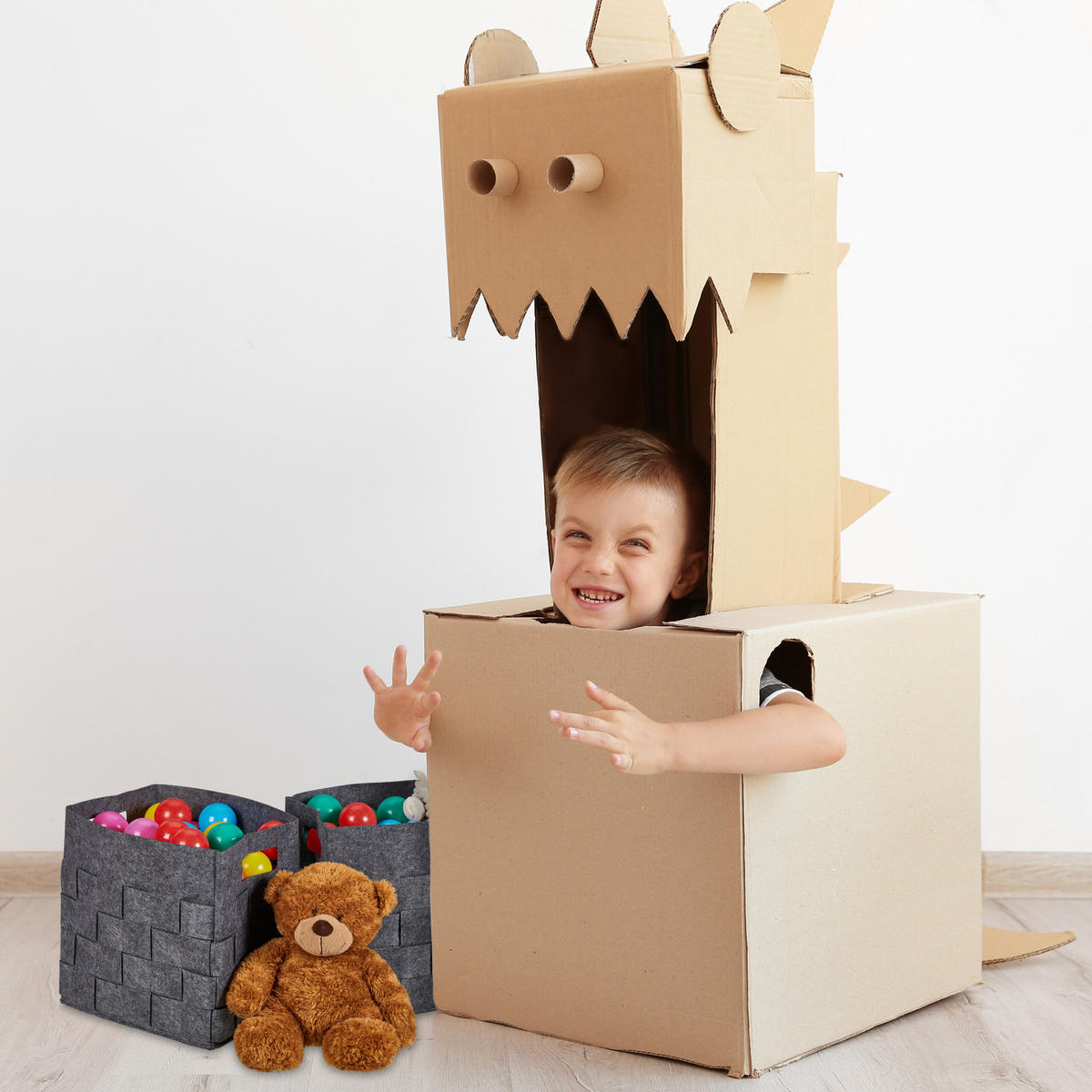 2XAUFBEWAHRUNGSKORB - Grau, Textil (30/30/24cm) - Relaxdays