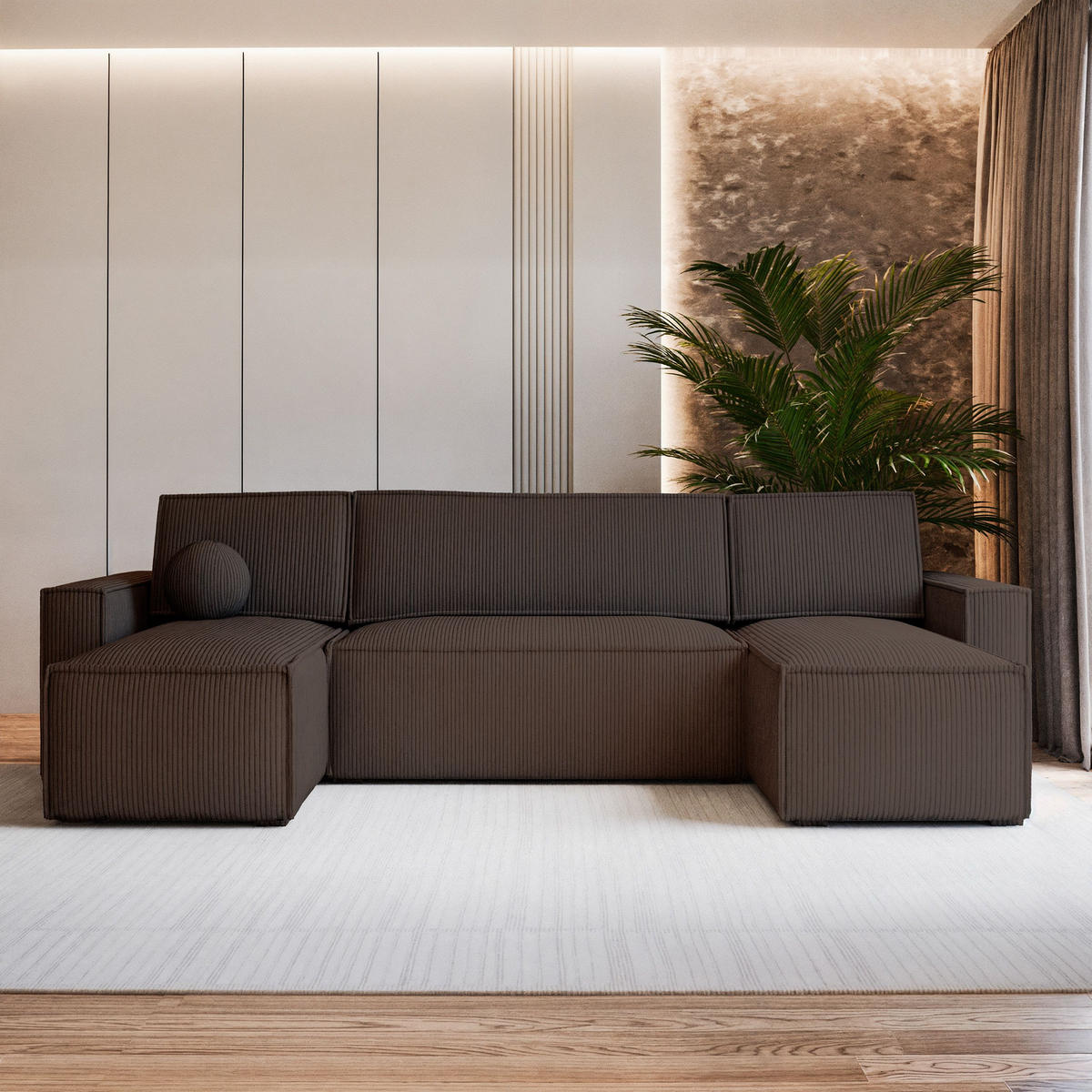 ROHOVÁ SEDAČKA PESANO hnědá - šedá/hnědá, dřevo/textil (306/140cm) - MASSENO