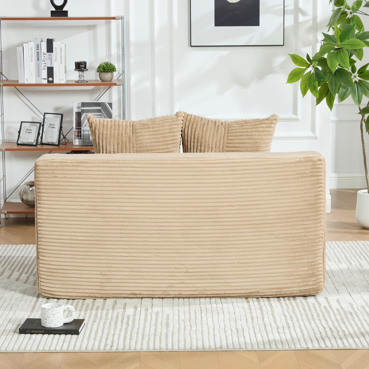 SCHLAFSOFA 2-in-1 mit Hocker, 2 Kissen und Becherhalter, DE-42913, Khaki - Sandfarben, Textil (133/64/87cm) - ComfortXL