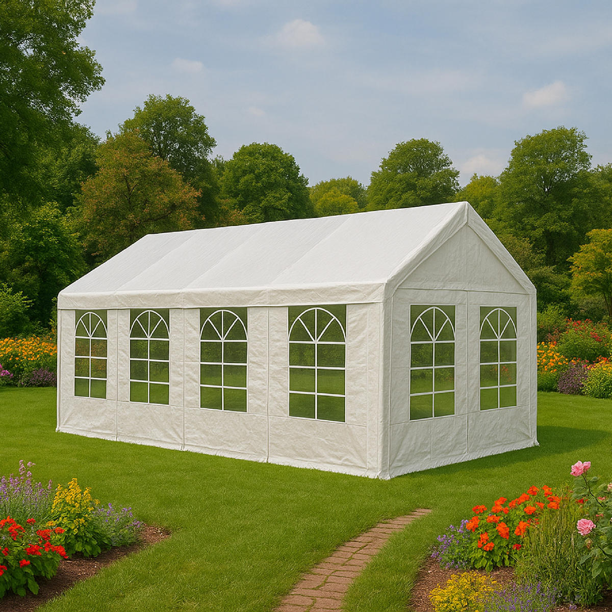 DACHPLANE Livingston - Zeltabdeckung für 4x8 Meter, PE weiss 180g/m². BxTxH: 800x400x310 cm - Weiß, Kunststoff (800/0.3/400cm) - TPFGarden