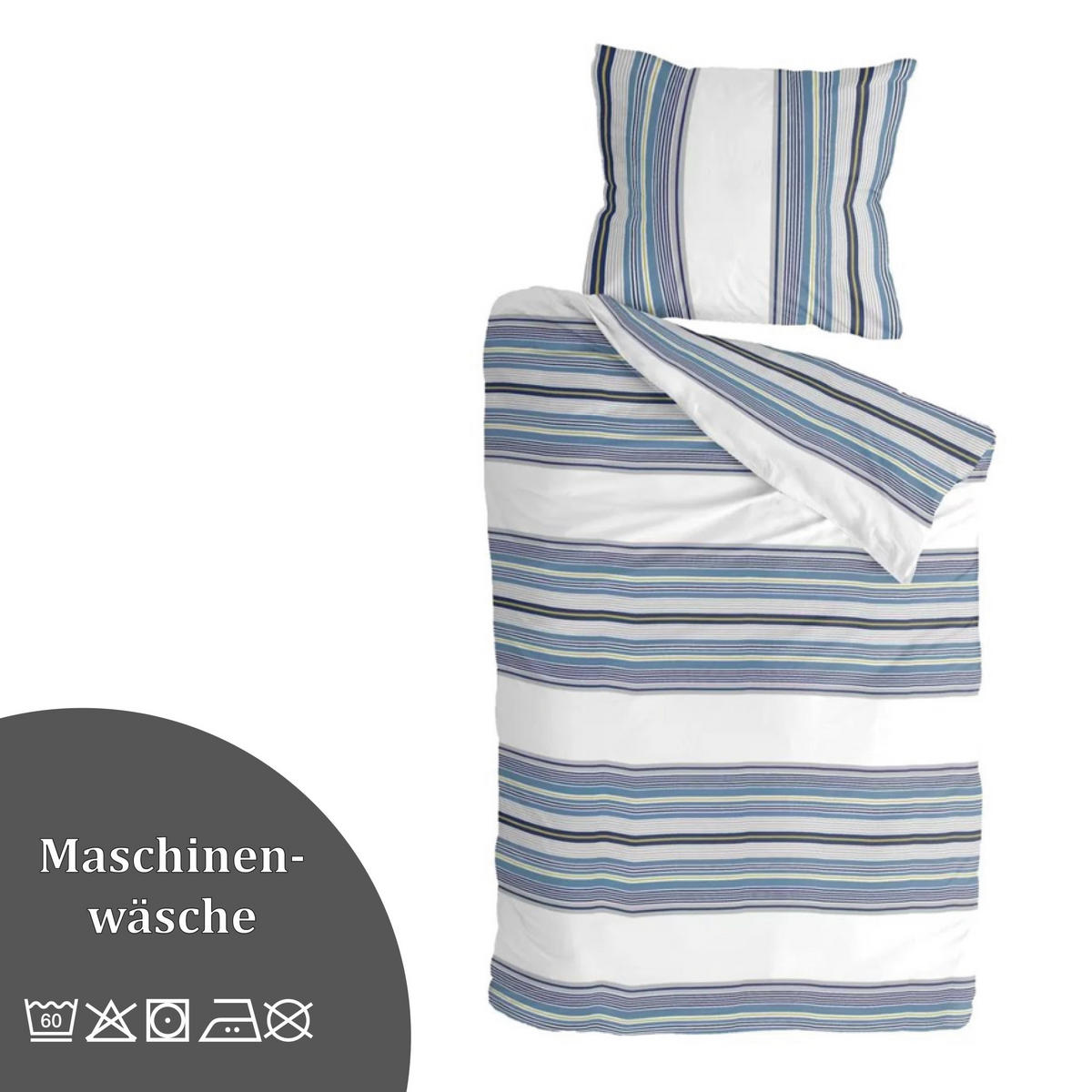 BETTWÄSCHE Byrklund 2-teilig 135x200/80x80cm Two Ways White/Blue - Pastellblau, Naturmaterialien (135/200cm)